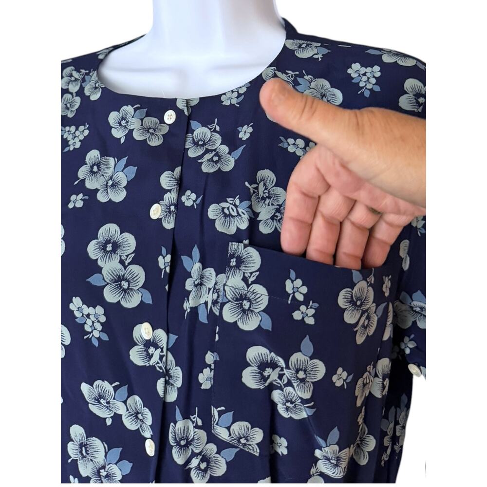 Ralph Lauren Y2K Silk Floral Midi Dress Women’s 4 Navy Button Front 3/4 Sleeve - Picture 4 of 9